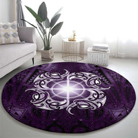 New Zealand Matariki Waipunarangi Round Carpet Maori Moko Purple Galaxy