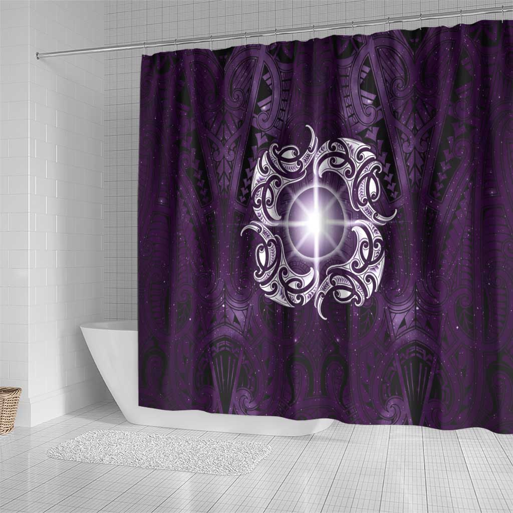 New Zealand Matariki Waipunarangi Shower Curtain Maori Moko Purple Galaxy