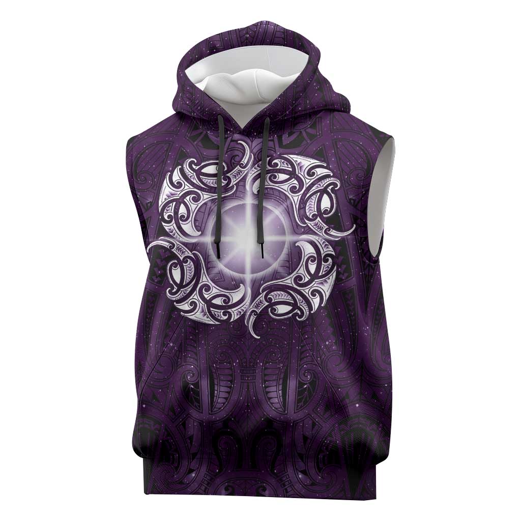 New Zealand Matariki Waipunarangi Sleeveless Hoodie Maori Moko Purple Galaxy LT05 Purple - Polynesian Pride