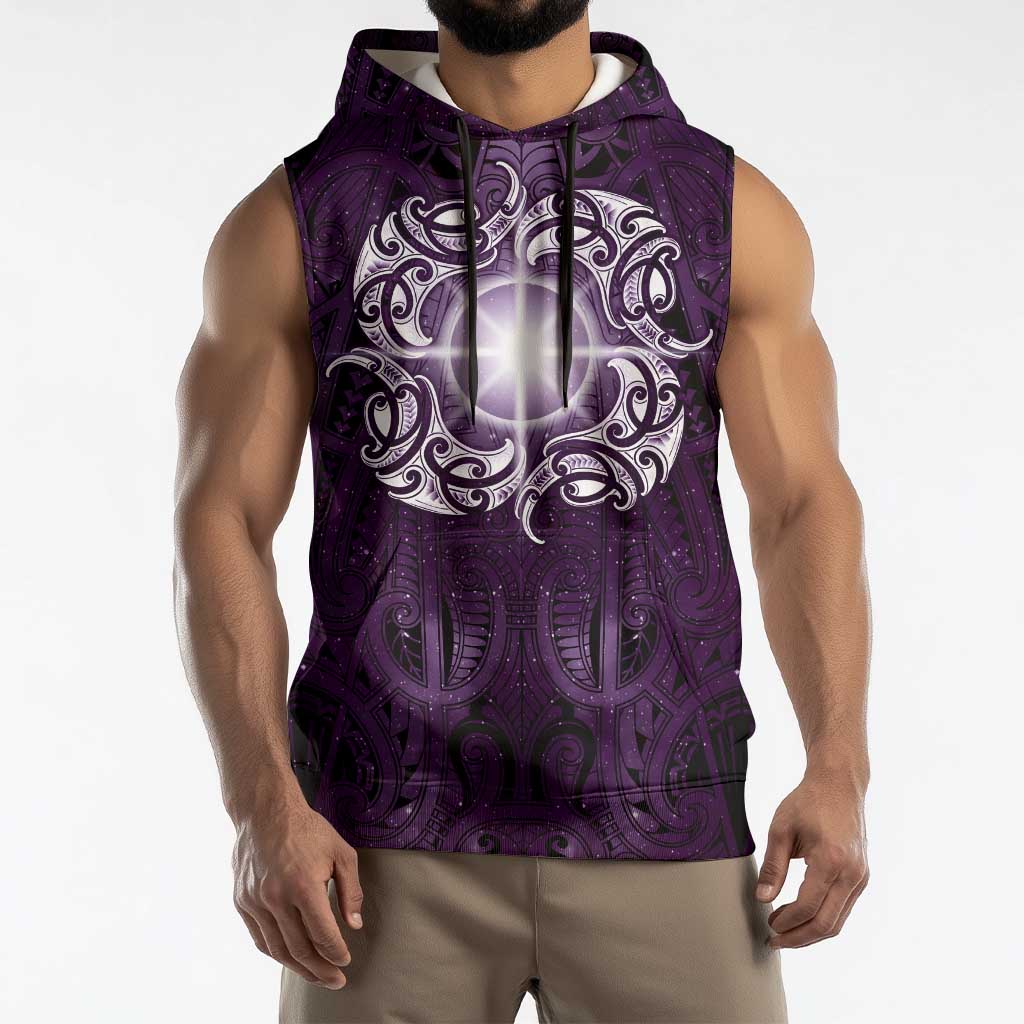 New Zealand Matariki Waipunarangi Sleeveless Hoodie Maori Moko Purple Galaxy LT05 - Polynesian Pride