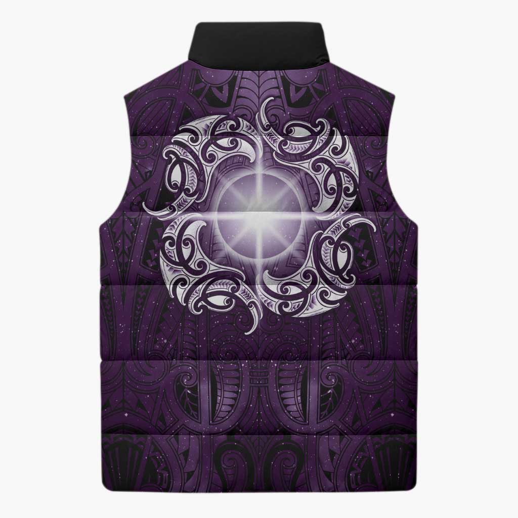 New Zealand Matariki Waipunarangi Sleeveless Puffer Jacket Maori Moko Purple Galaxy