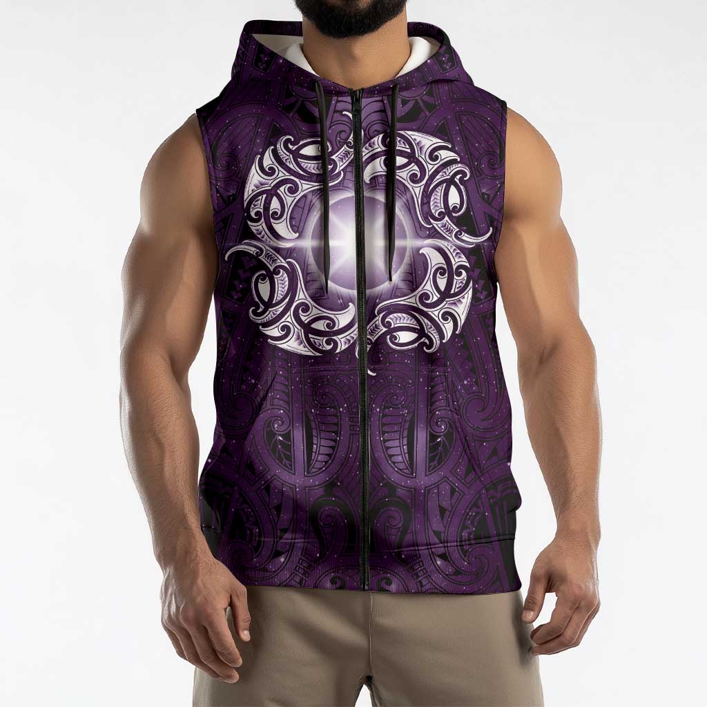 New Zealand Matariki Waipunarangi Sleeveless Zip Hoodie Maori Moko Purple Galaxy LT05 - Polynesian Pride