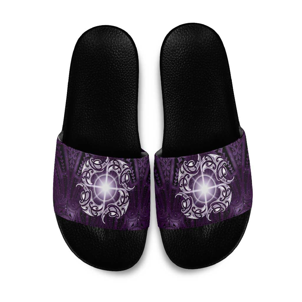 New Zealand Matariki Waipunarangi Slide Sandals Maori Moko Purple Galaxy