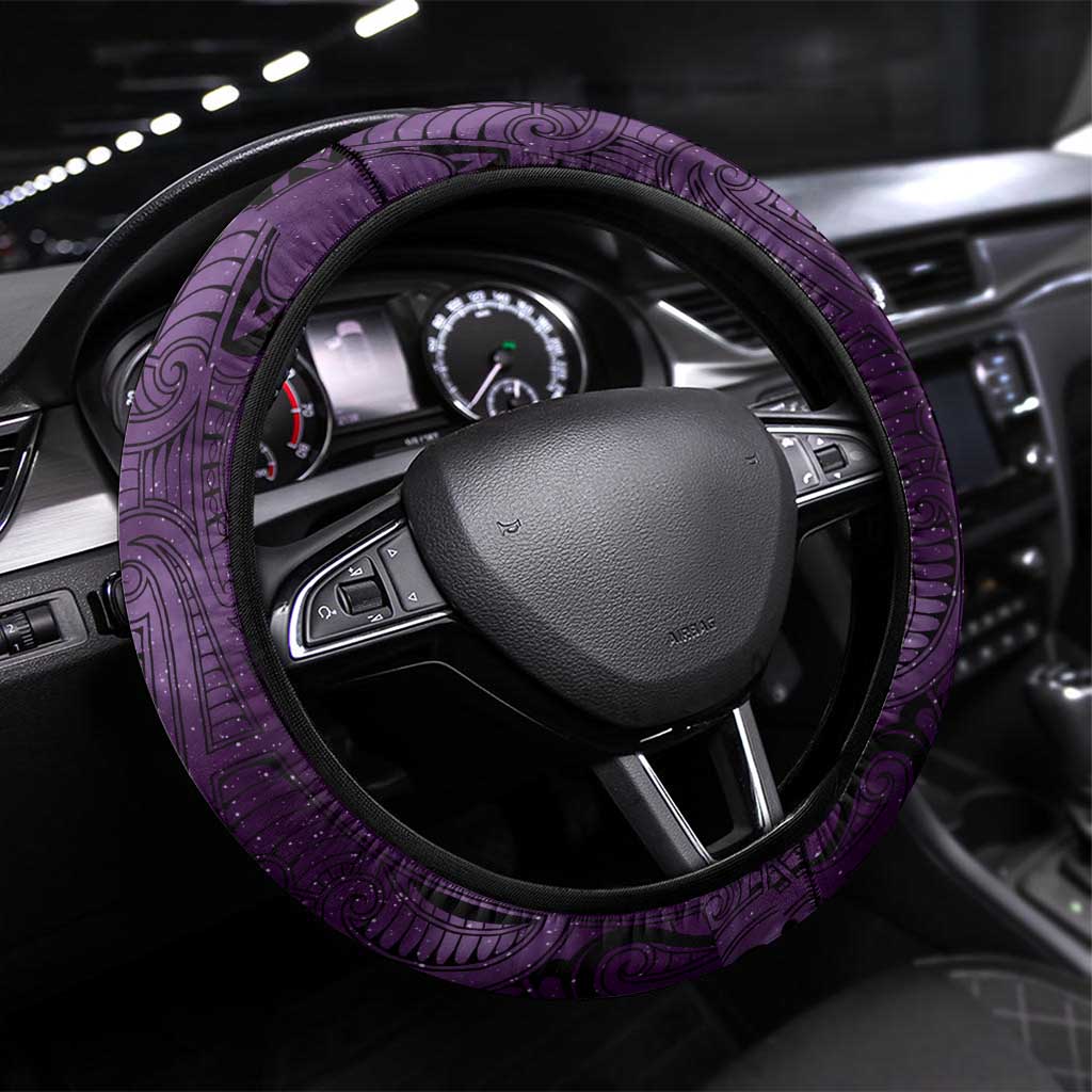 New Zealand Matariki Waipunarangi Steering Wheel Cover Maori Moko Purple Galaxy