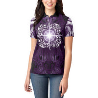New Zealand Matariki Waipunarangi Women Polo Shirt Maori Moko Purple Galaxy LT05 - Polynesian Pride