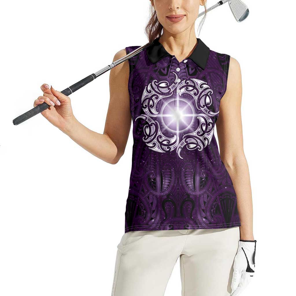 New Zealand Matariki Waipunarangi Women Sleeveless Polo Shirt Maori Moko Purple Galaxy LT05 - Polynesian Pride