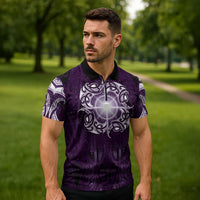 New Zealand Matariki Waipunarangi Zipper Polo Shirt Maori Moko Purple Galaxy LT05 - Polynesian Pride