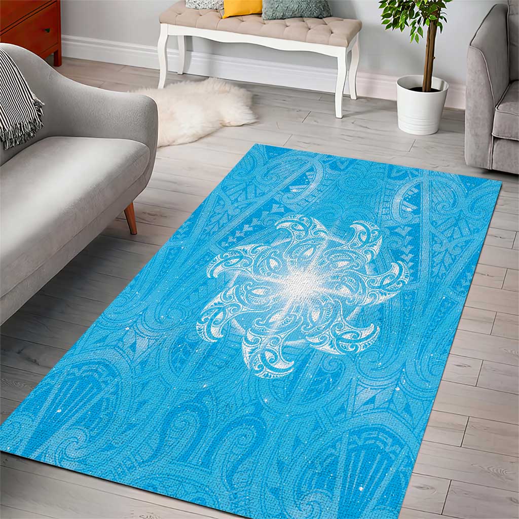 New Zealand Matariki Waiti Area Rug Maori Moko Cyan Galaxy