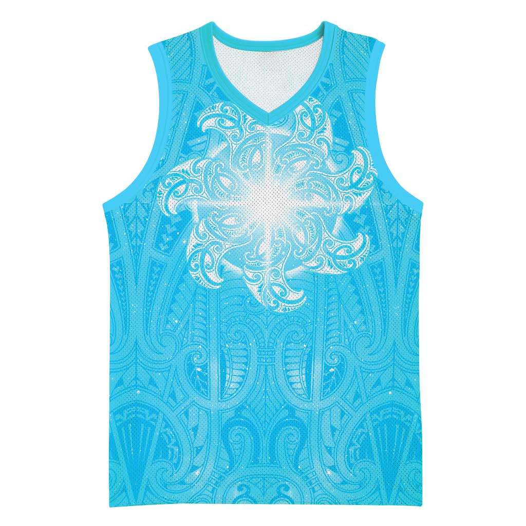 New Zealand Matariki Waiti Basketball Jersey Maori Moko Cyan Galaxy