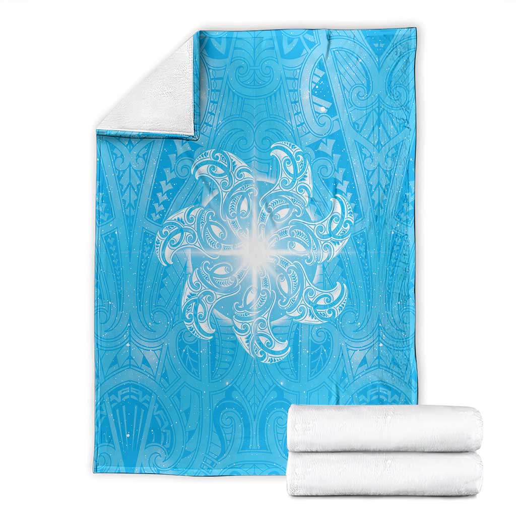 New Zealand Matariki Waiti Blanket Maori Moko Cyan Galaxy