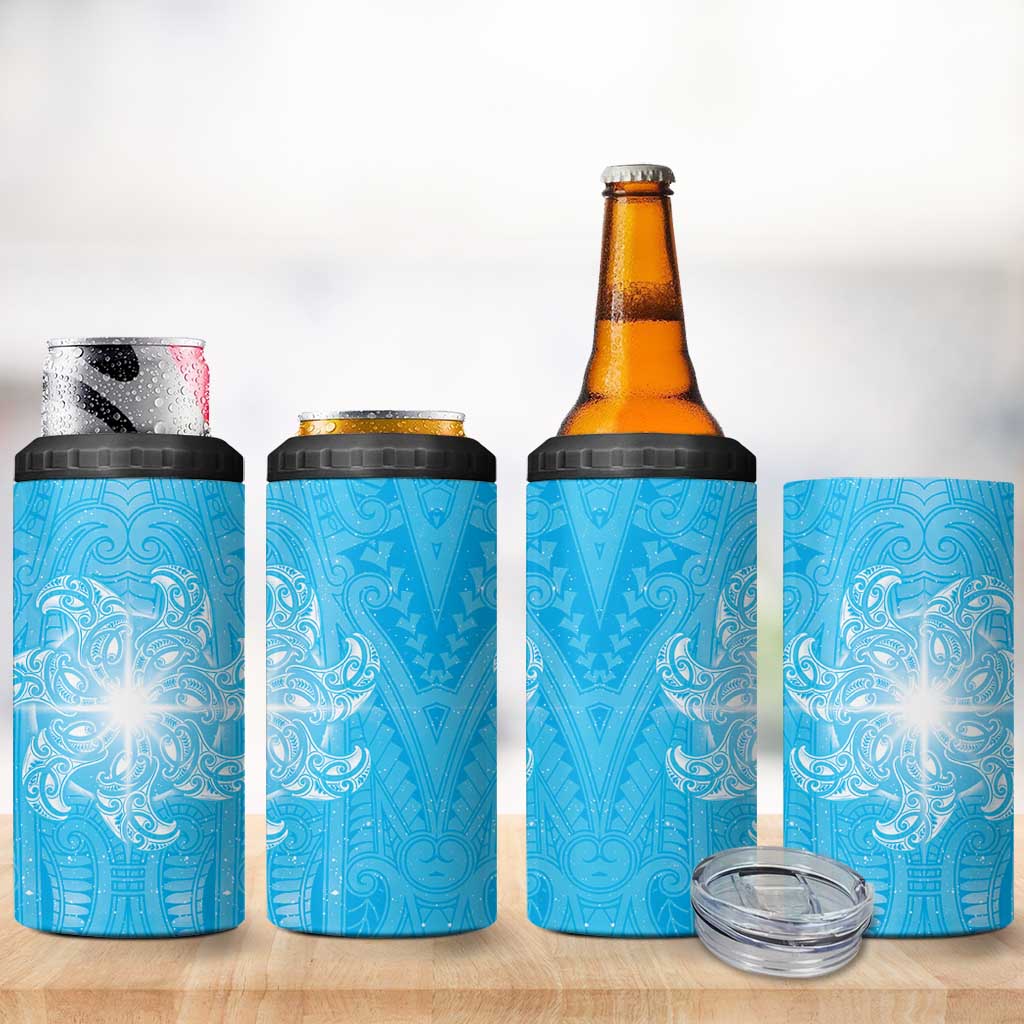 New Zealand Matariki Waiti 4 in 1 Can Cooler Tumbler Maori Moko Cyan Galaxy