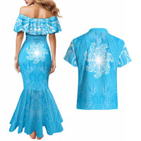New Zealand Matariki Waiti Couples Matching Mermaid Dress and Hawaiian Shirt Maori Moko Cyan Galaxy LT05 - Polynesian Pride