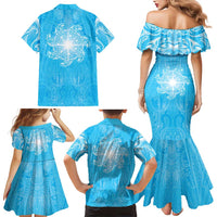 New Zealand Matariki Waiti Family Matching Mermaid Dress and Hawaiian Shirt Maori Moko Cyan Galaxy LT05 - Polynesian Pride