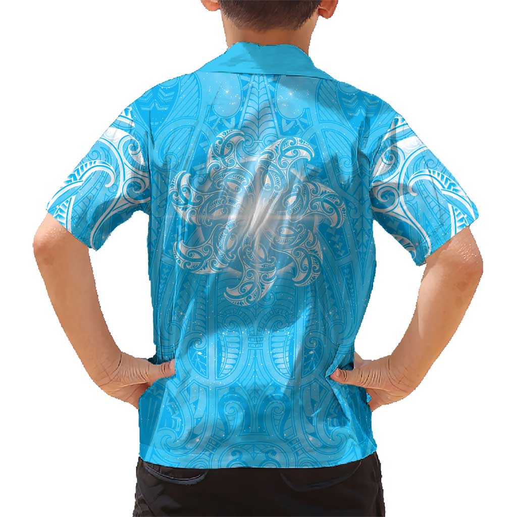New Zealand Matariki Waiti Family Matching Off Shoulder Short Dress and Hawaiian Shirt Maori Moko Cyan Galaxy LT05 - Polynesian Pride