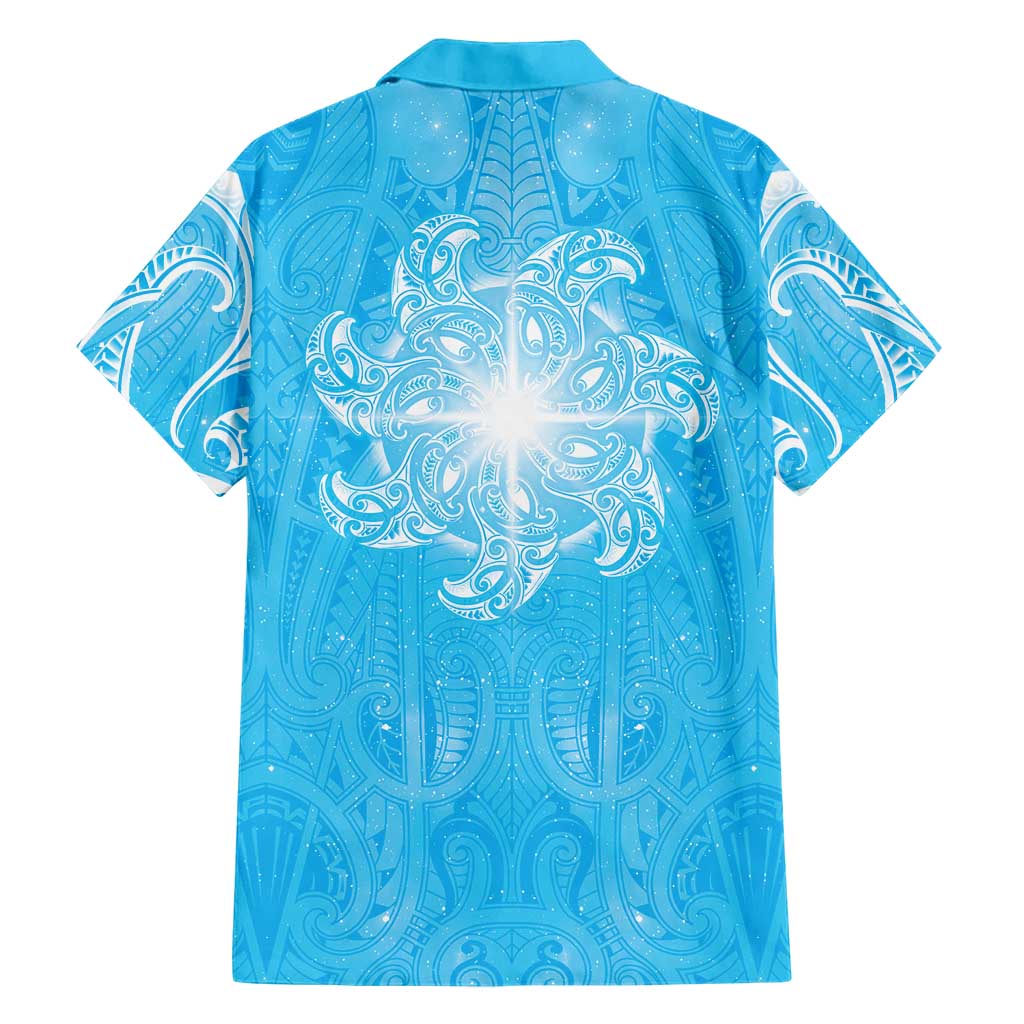 New Zealand Matariki Waiti Family Matching Off Shoulder Short Dress and Hawaiian Shirt Maori Moko Cyan Galaxy LT05 - Polynesian Pride