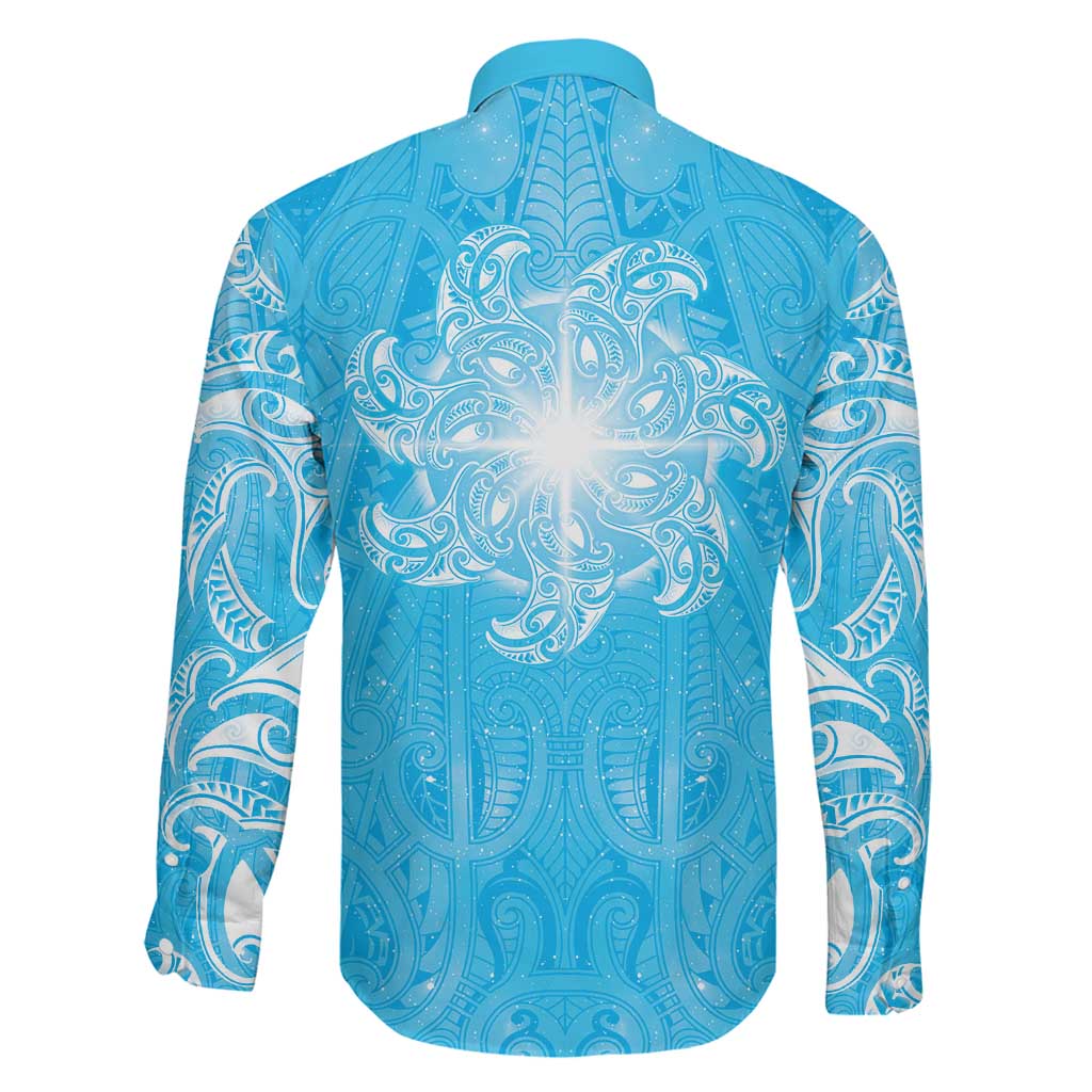 New Zealand Matariki Waiti Family Matching Off Shoulder Short Dress and Hawaiian Shirt Maori Moko Cyan Galaxy LT05 - Polynesian Pride