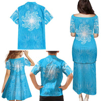 New Zealand Matariki Waiti Family Matching Puletasi and Hawaiian Shirt Maori Moko Cyan Galaxy LT05 - Polynesian Pride