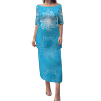 New Zealand Matariki Waiti Family Matching Puletasi and Hawaiian Shirt Maori Moko Cyan Galaxy LT05 Mom's Dress Cyan - Polynesian Pride