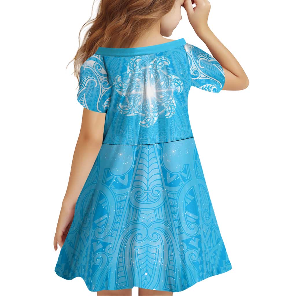 New Zealand Matariki Waiti Family Matching Summer Maxi Dress and Hawaiian Shirt Maori Moko Cyan Galaxy LT05 - Polynesian Pride
