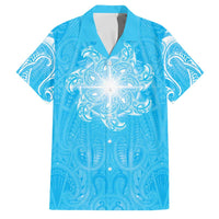 New Zealand Matariki Waiti Family Matching Summer Maxi Dress and Hawaiian Shirt Maori Moko Cyan Galaxy LT05 Dad's Shirt - Short Sleeve Cyan - Polynesian Pride