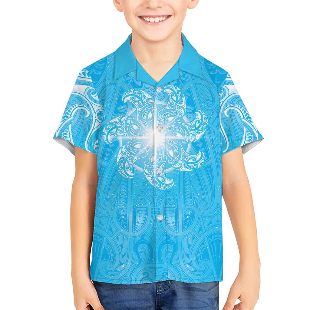 New Zealand Matariki Waiti Family Matching Summer Maxi Dress and Hawaiian Shirt Maori Moko Cyan Galaxy LT05 Son's Shirt Cyan - Polynesian Pride