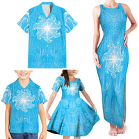 New Zealand Matariki Waiti Family Matching Tank Maxi Dress and Hawaiian Shirt Maori Moko Cyan Galaxy LT05 - Polynesian Pride