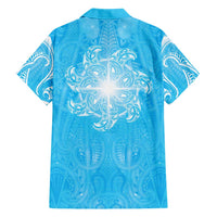 New Zealand Matariki Waiti Family Matching Tank Maxi Dress and Hawaiian Shirt Maori Moko Cyan Galaxy LT05 - Polynesian Pride
