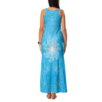 New Zealand Matariki Waiti Family Matching Tank Maxi Dress and Hawaiian Shirt Maori Moko Cyan Galaxy LT05 - Polynesian Pride