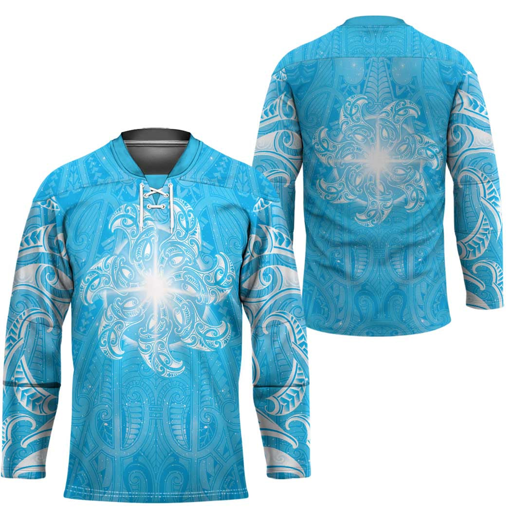 New Zealand Matariki Waiti Hockey Jersey Maori Moko Cyan Galaxy
