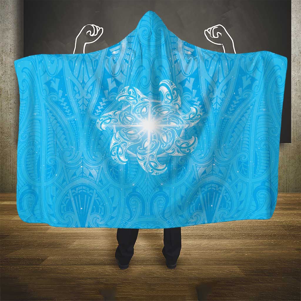 New Zealand Matariki Waiti Hooded Blanket Maori Moko Cyan Galaxy