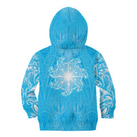 New Zealand Matariki Waiti Kid Hoodie Maori Moko Cyan Galaxy