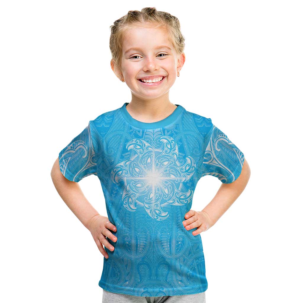 New Zealand Matariki Waiti Kid T Shirt Maori Moko Cyan Galaxy