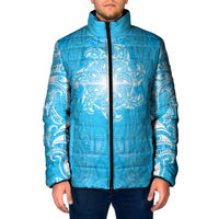 New Zealand Matariki Waiti Padded Jacket Maori Moko Cyan Galaxy