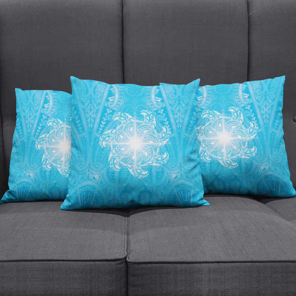 New Zealand Matariki Waiti Pillow Cover Maori Moko Cyan Galaxy