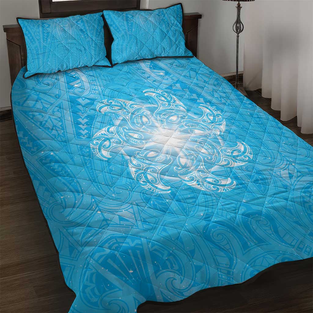 New Zealand Matariki Waiti Quilt Bed Set Maori Moko Cyan Galaxy LT05 Cyan - Polynesian Pride