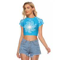 New Zealand Matariki Waiti Raglan Cropped T Shirt Maori Moko Cyan Galaxy