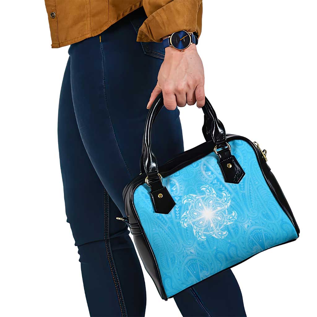 New Zealand Matariki Waiti Shoulder Handbag Maori Moko Cyan Galaxy