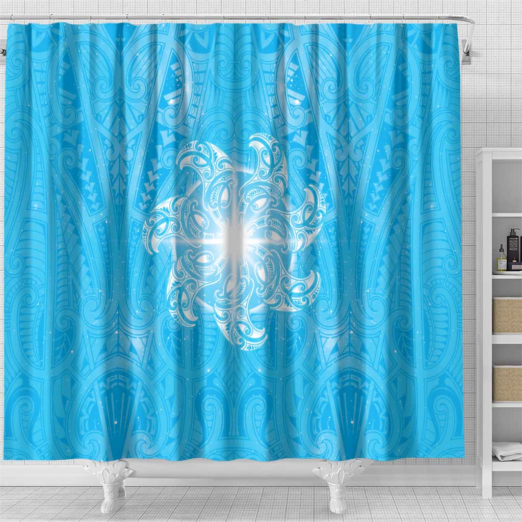 New Zealand Matariki Waiti Shower Curtain Maori Moko Cyan Galaxy