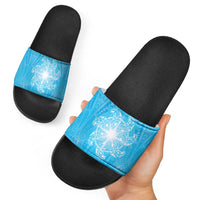 New Zealand Matariki Waiti Slide Sandals Maori Moko Cyan Galaxy