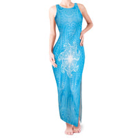 New Zealand Matariki Waiti Tank Maxi Dress Maori Moko Cyan Galaxy