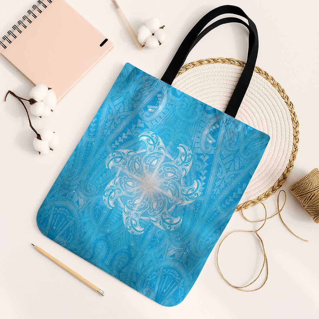New Zealand Matariki Waiti Tote Bag Maori Moko Cyan Galaxy
