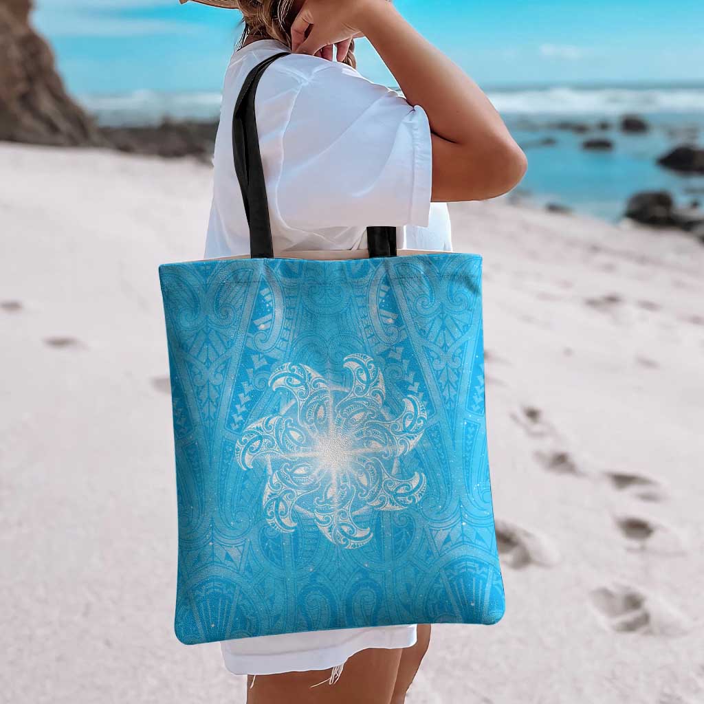 New Zealand Matariki Waiti Tote Bag Maori Moko Cyan Galaxy