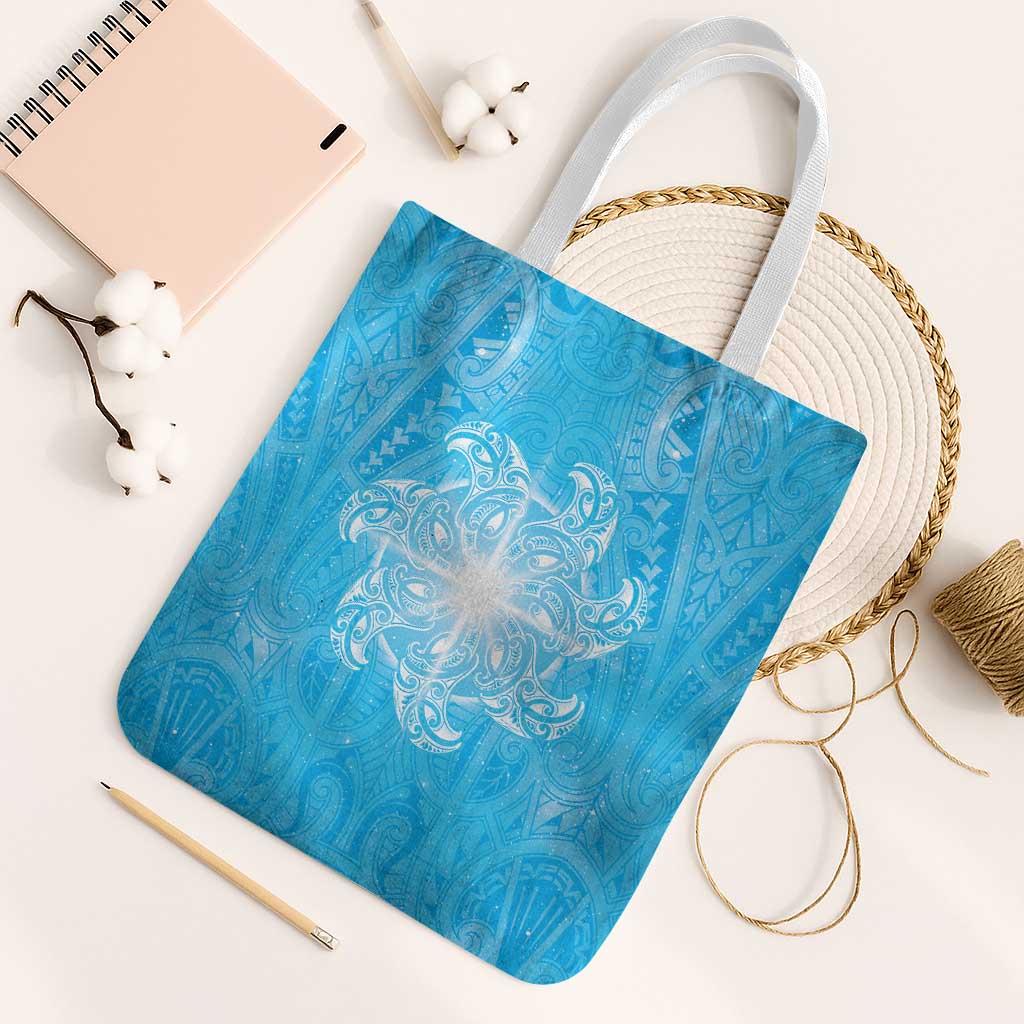 New Zealand Matariki Waiti Tote Bag Maori Moko Cyan Galaxy