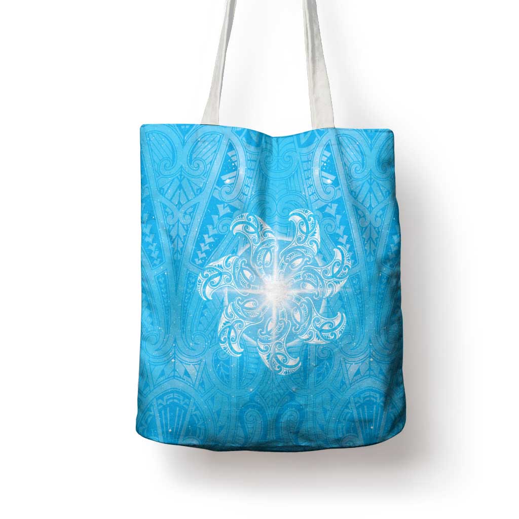 New Zealand Matariki Waiti Tote Bag Maori Moko Cyan Galaxy