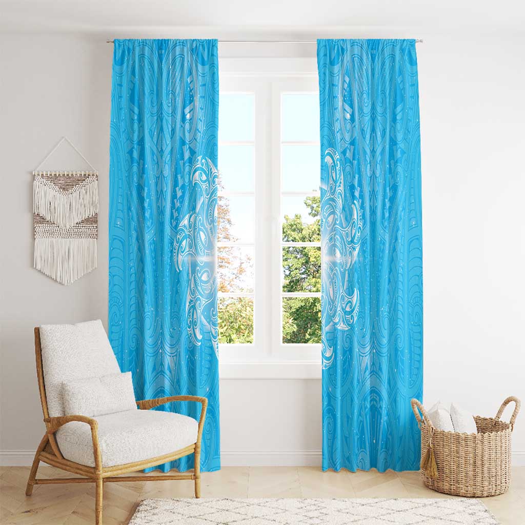 New Zealand Matariki Waiti Window Curtain Maori Moko Cyan Galaxy