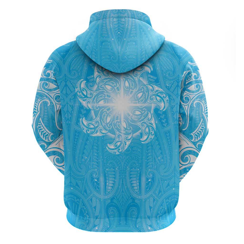 New Zealand Matariki Waiti Zip Hoodie Maori Moko Cyan Galaxy