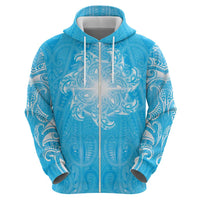 New Zealand Matariki Waiti Zip Hoodie Maori Moko Cyan Galaxy