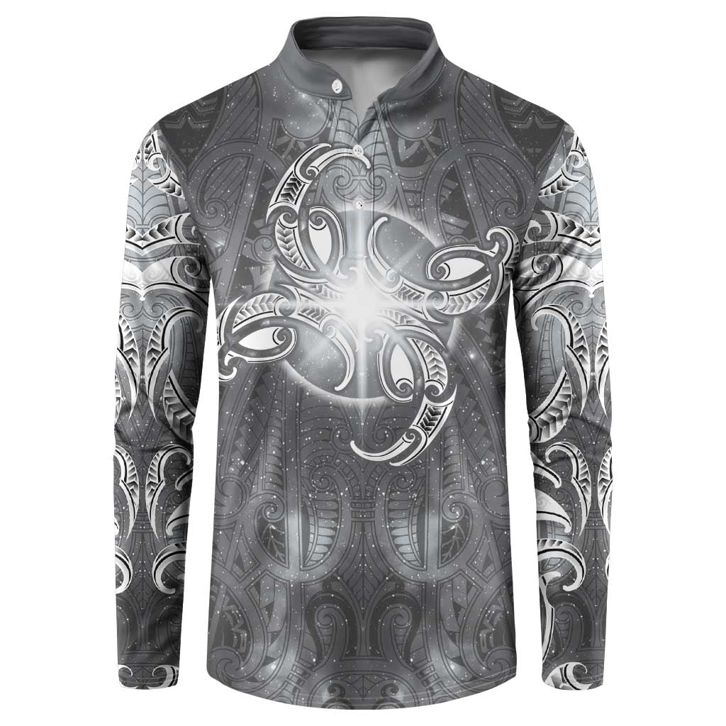 New Zealand Matariki Ururangi Button Sweatshirt Maori Moko Grey Galaxy