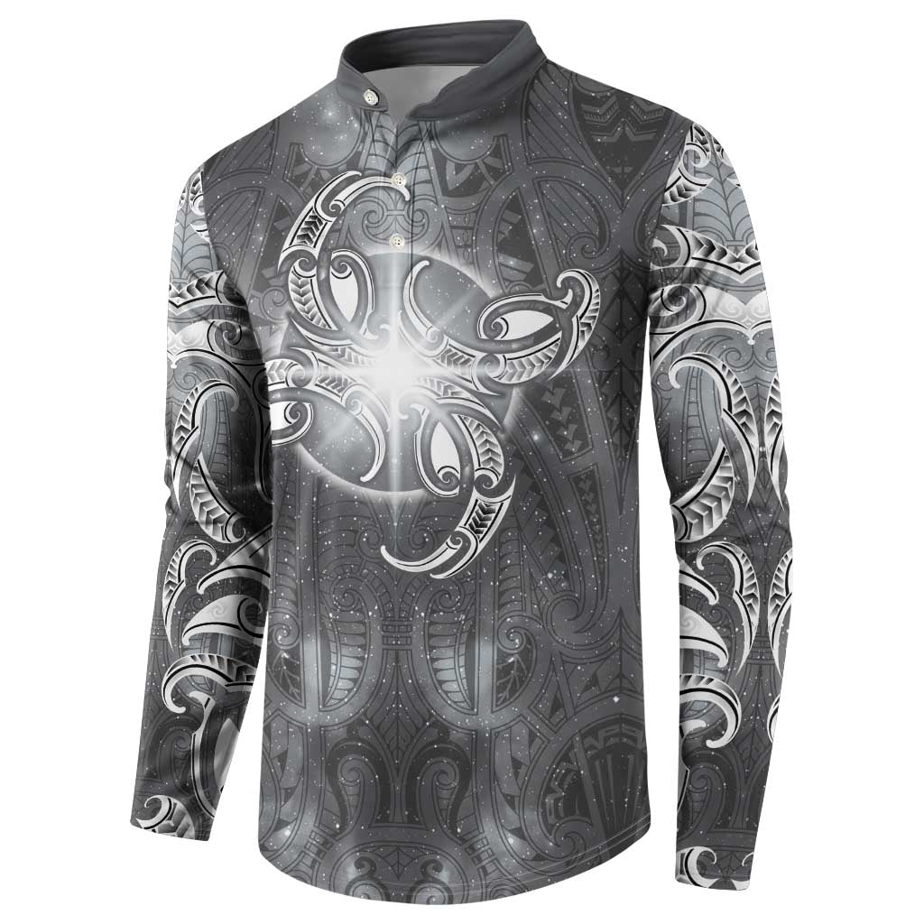 New Zealand Matariki Ururangi Button Sweatshirt Maori Moko Grey Galaxy