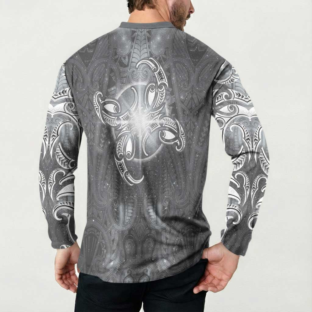 New Zealand Matariki Ururangi Button Sweatshirt Maori Moko Grey Galaxy